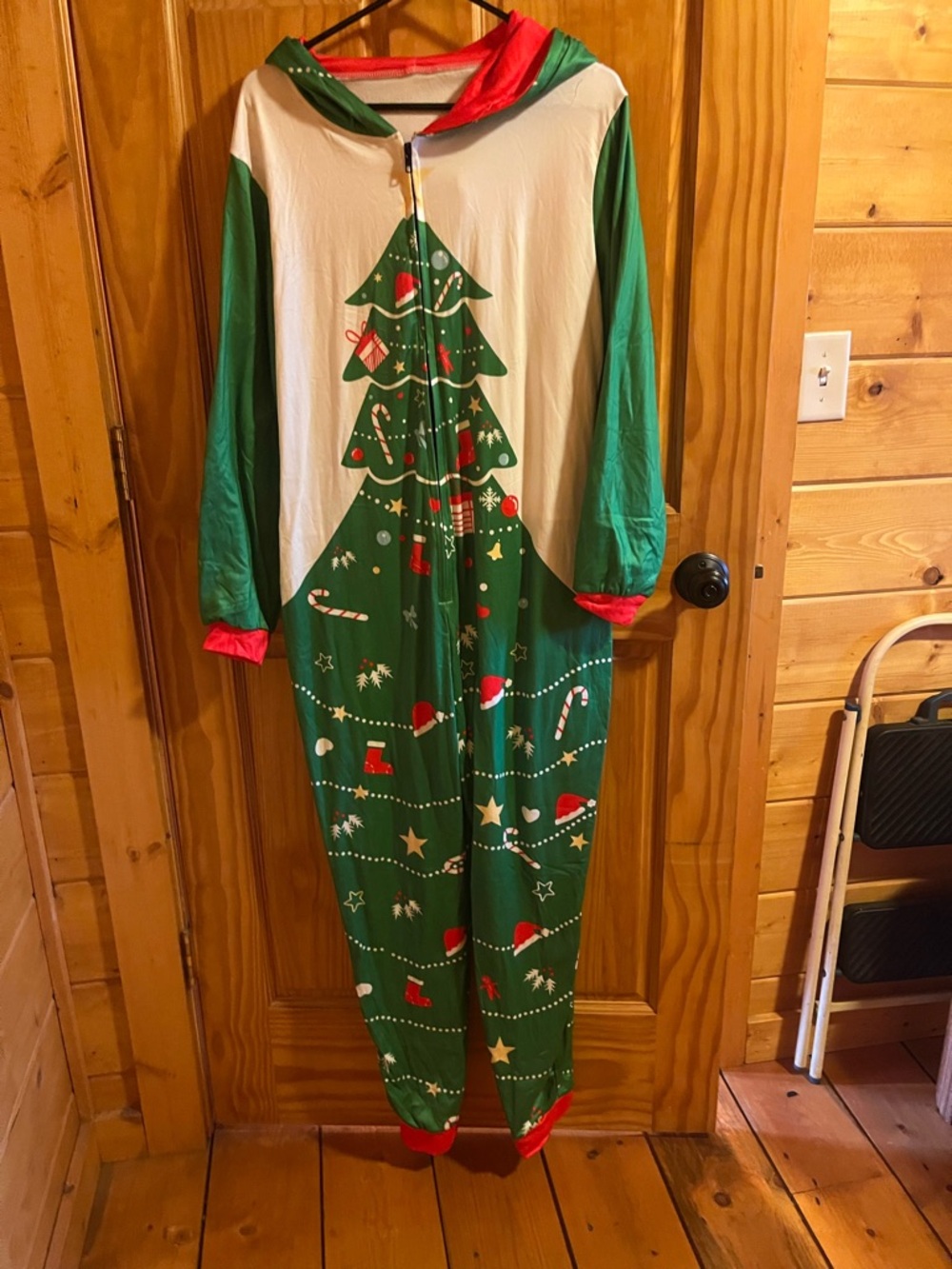 Christmas Tree One-Piece Holiday Jumpsuit - Green & White